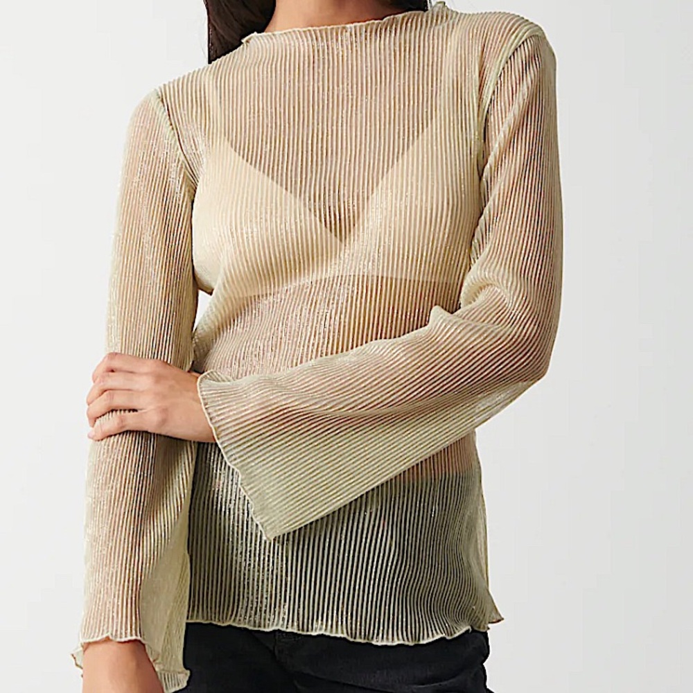 *GREY/MAUVE* Sheer Sparkle Scallop Hem Top